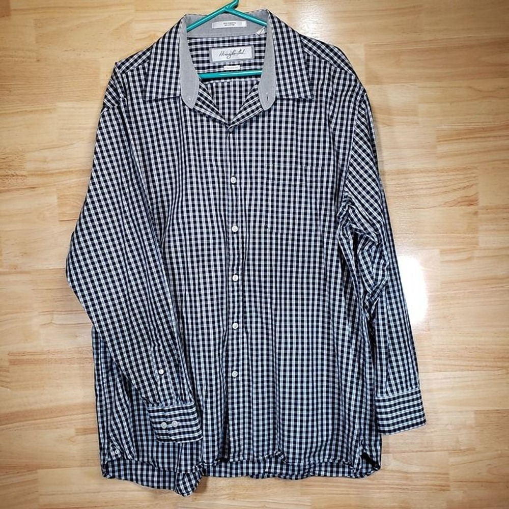 Henry Grethel Dress Shirt 18.5/34/35 Black‎ Blue Plaid Classic Fit XXL